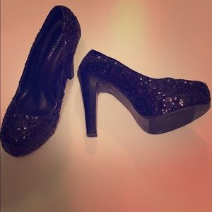 Ashley Stewart Black Sequin Platforms